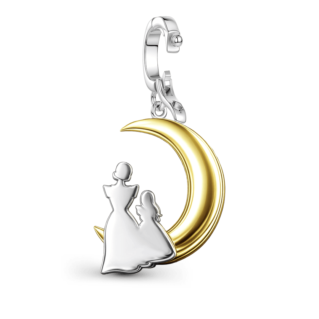 Gnoce Mother & Daughter Moon Pendant Dangle Charm Platinum-plated Silver Blend_6