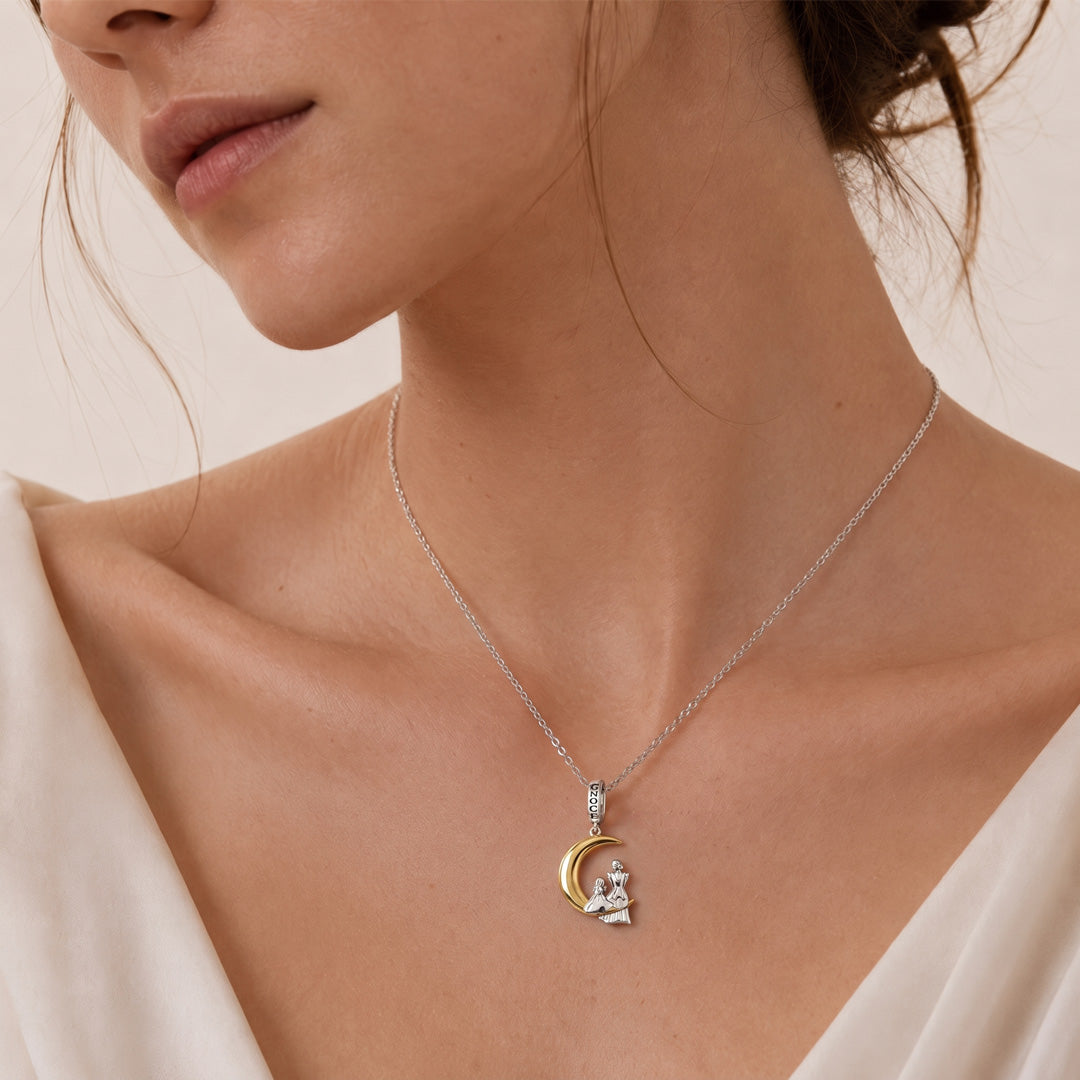 Gnoce Mother & Daughter Moon Pendant Dangle Charm Platinum-plated Silver Blend_4