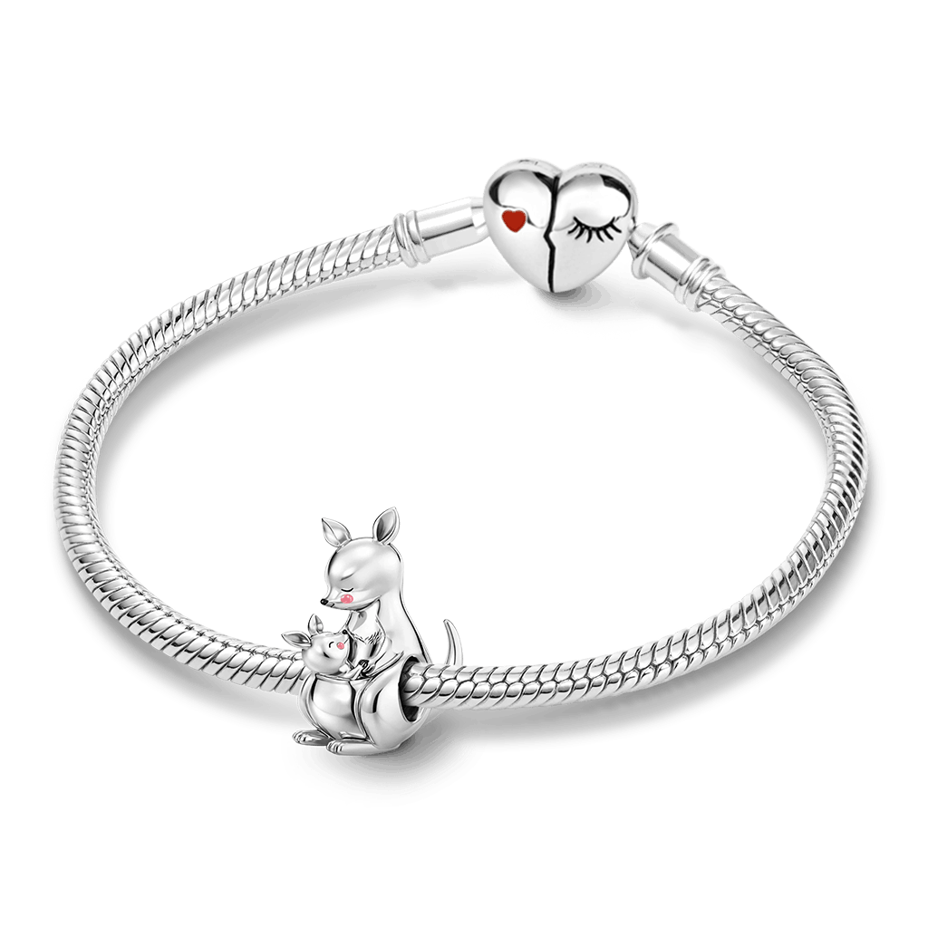 Gnoce Mother's Day Kangaroo Embraces Baby Charm Platinum-plated Silver Blend_3
