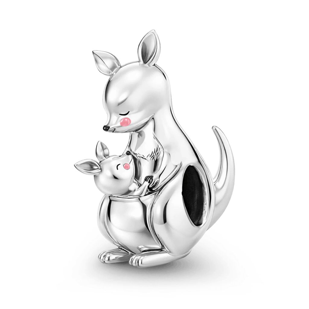 Gnoce Mother's Day Kangaroo Embraces Baby Charm Platinum-plated Silver Blend_5