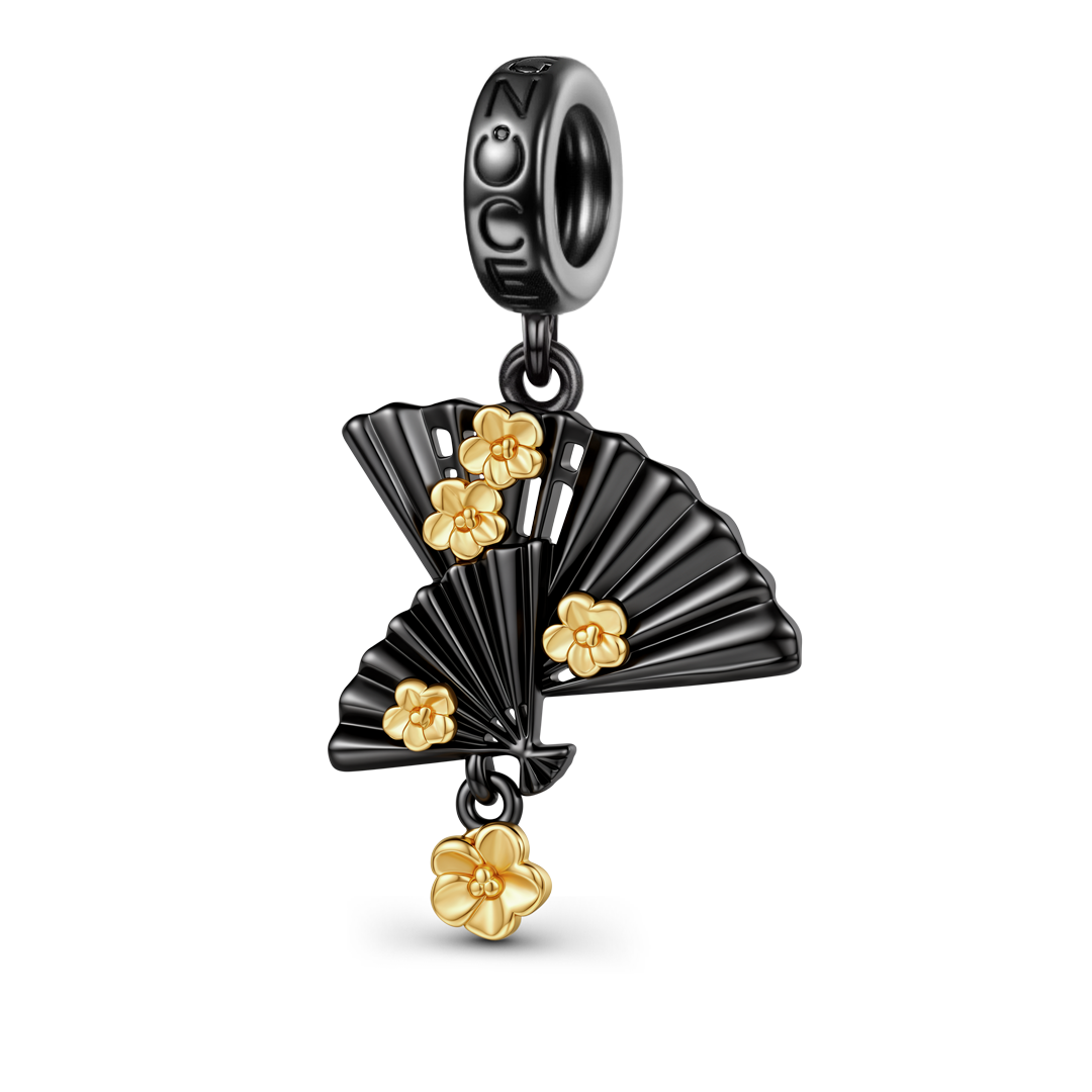 Gnoce Japanese-style Peach Blossom Fan Dangle Charm Platinum-plated Silver Blend_1