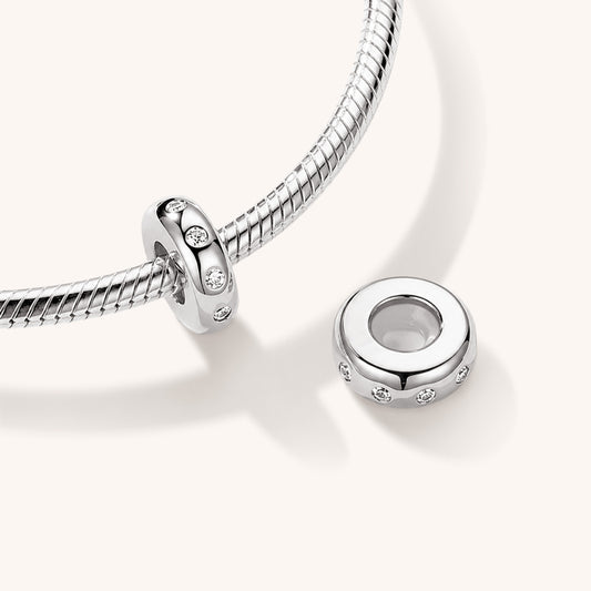 Gnoce Sparkling Stopper for Charm Bracelets 925 Sterling Silver Inlaid with Clear Gemstones_4