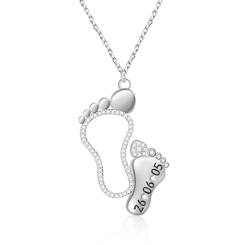 Custom Date Mother Baby Feet Necklace Sterling silver inlaid with Birthstones Mother's Day Gift_2