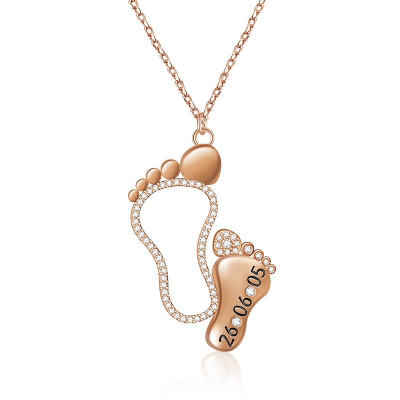 Custom Date Mother Baby Feet Necklace Sterling silver inlaid with Birthstones Mother's Day Gift_3