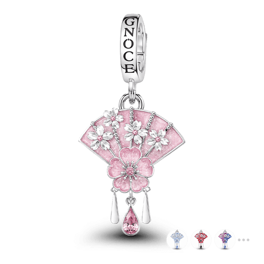 Gnoce Japanese Sakura Fan Clasp Dangle CharmPlatinum-plated Silver Blend_1