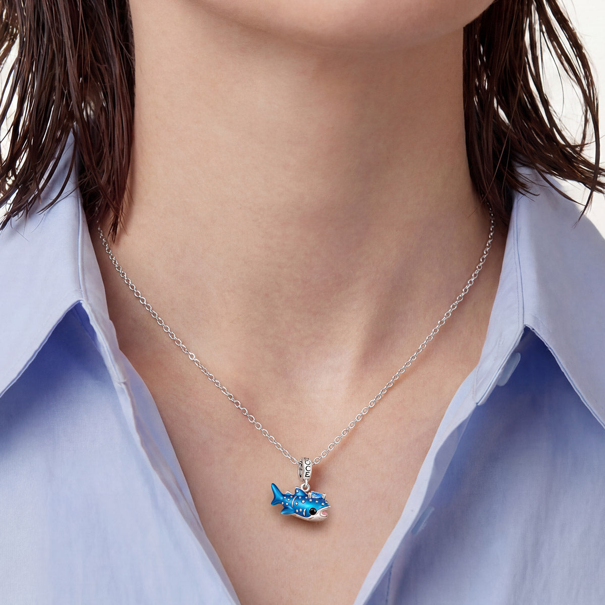 Gnoce Blue Whale Shark Charm Platinum-plated Silver Blend_2