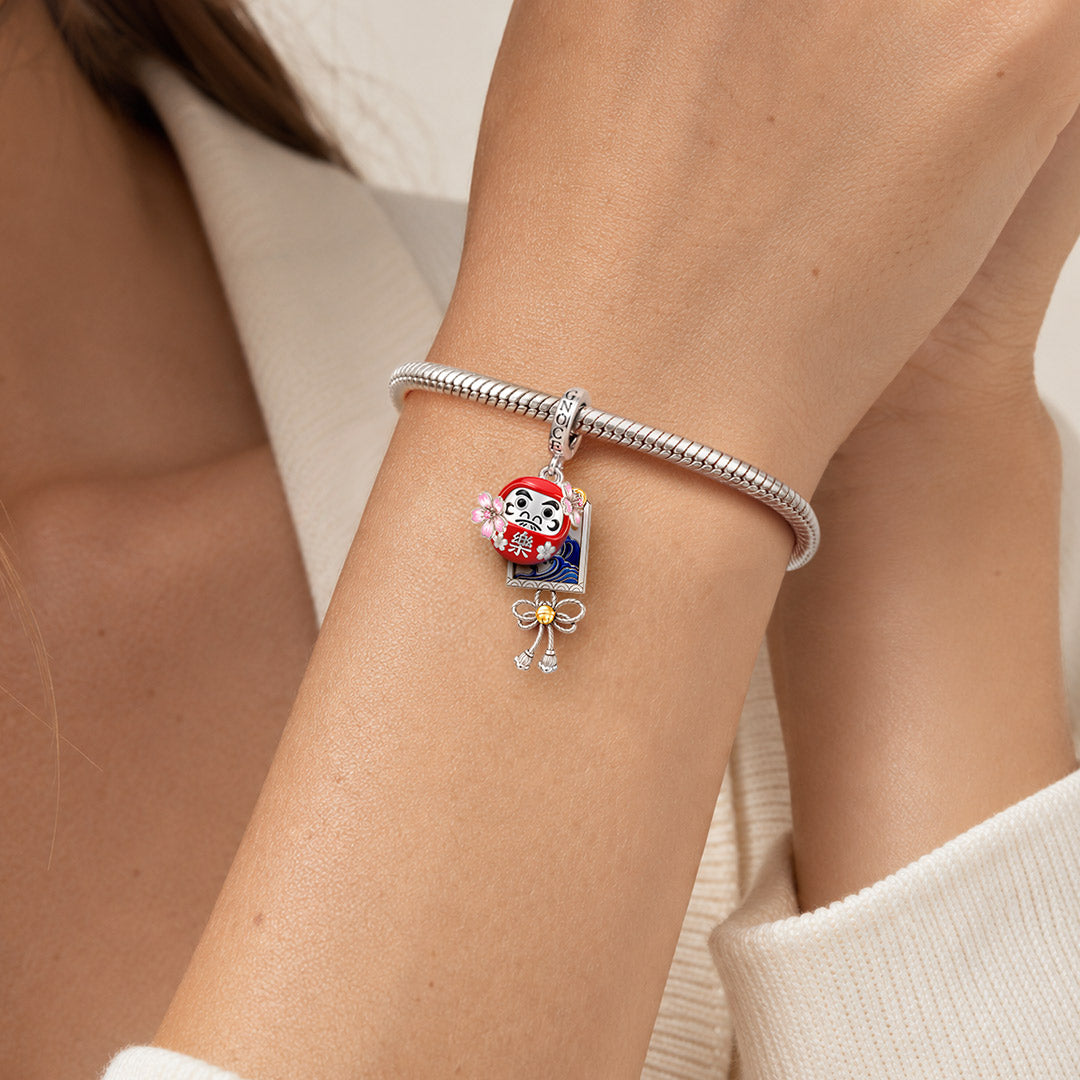 Gnoce Japanese Daruma Sakura Clasp Dangle Charm Platinum‑plated Silver Blend_2