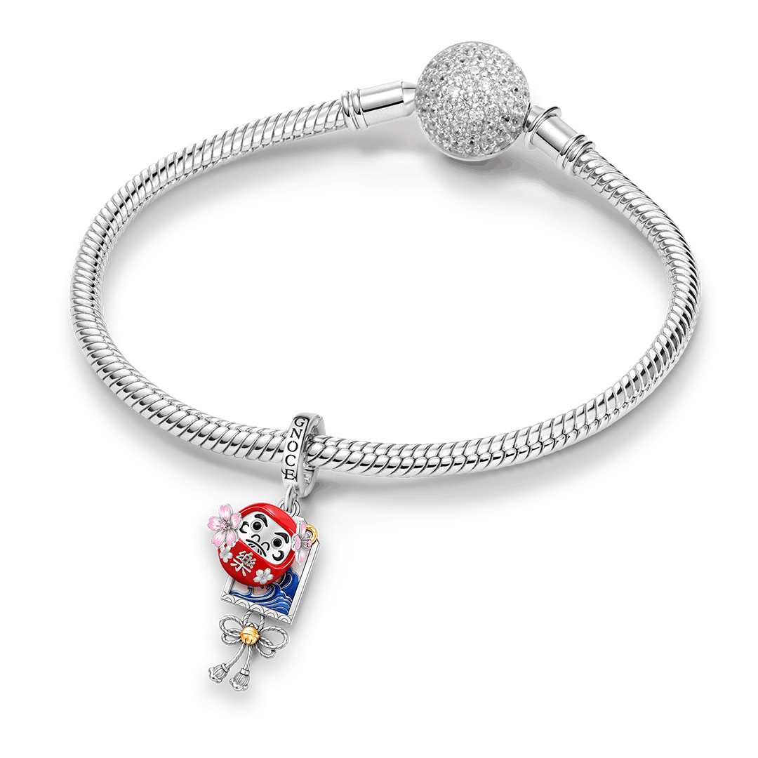 Gnoce Japanese Daruma Sakura Clasp Dangle Charm Platinum‑plated Silver Blend_3
