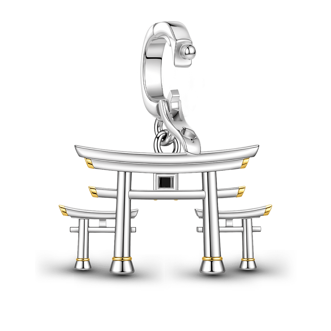 Gnoce Japanese Torii Gate Clasp Dangle Charm Platinum‑plated Silver Blend_6
