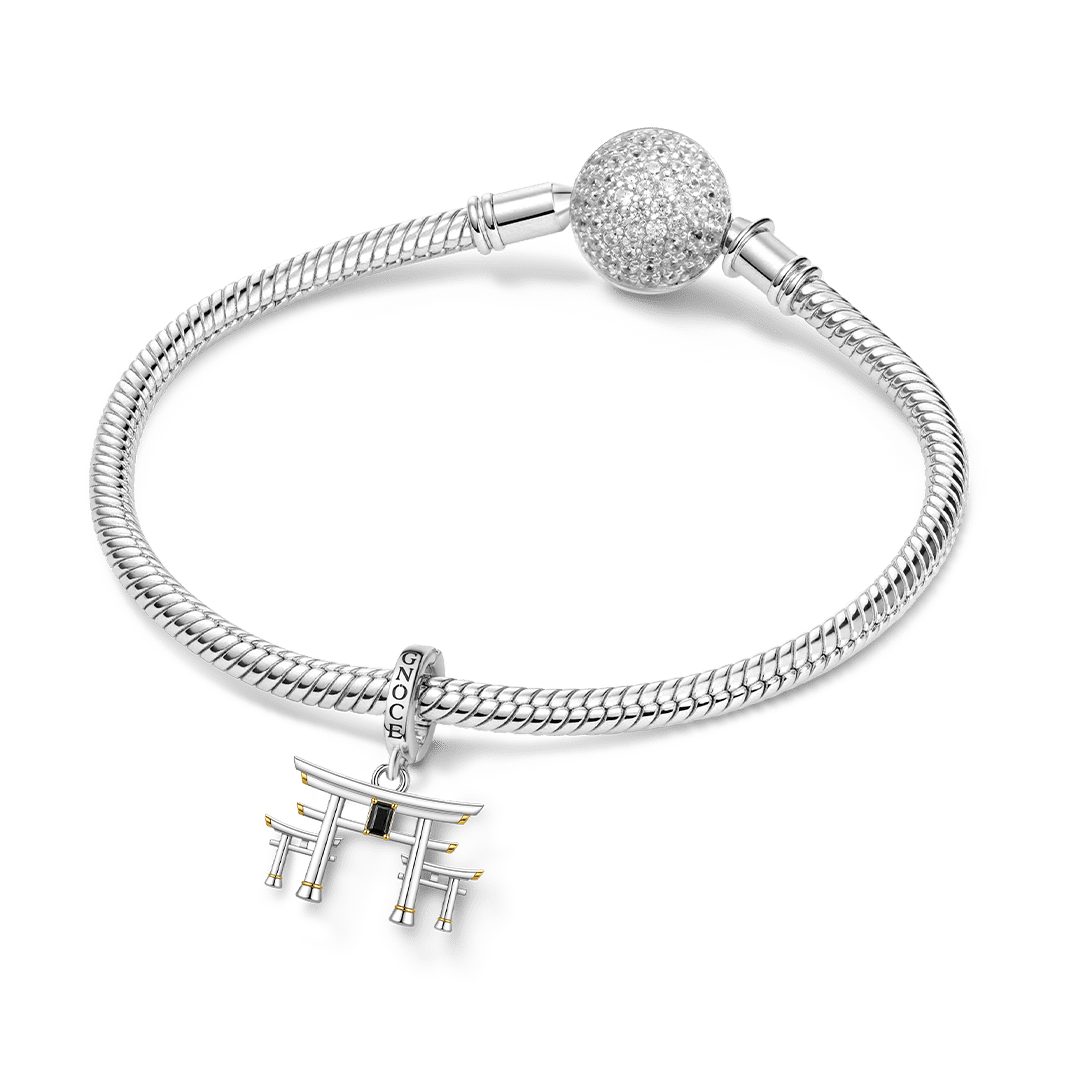 Gnoce Japanese Torii Gate Clasp Dangle Charm Platinum‑plated Silver Blend_3