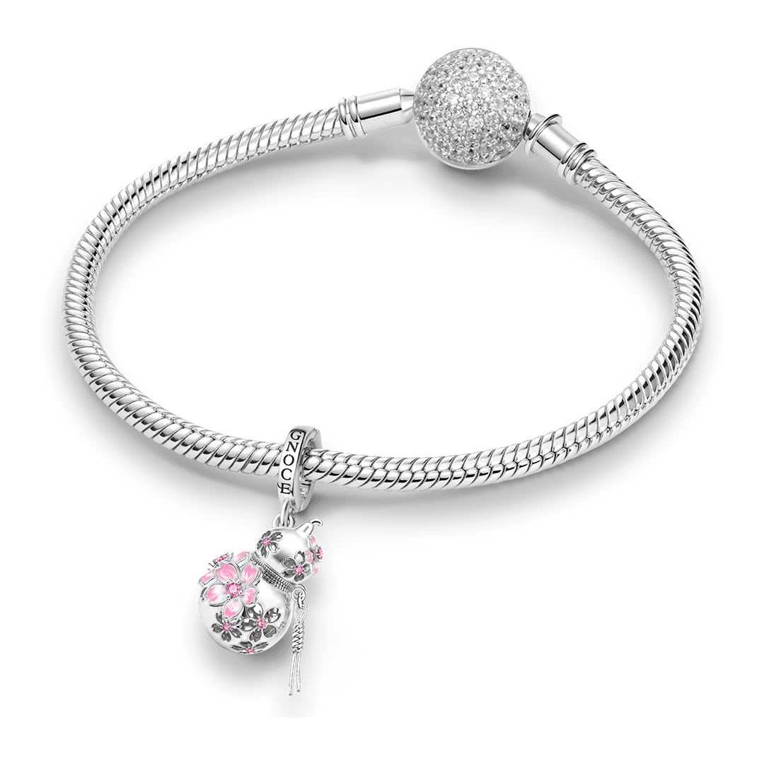 Gnoce Japanese Sakura Gourd Perfume Locket Clasp Dangle Charm Platinum-plated Silver Blend_4