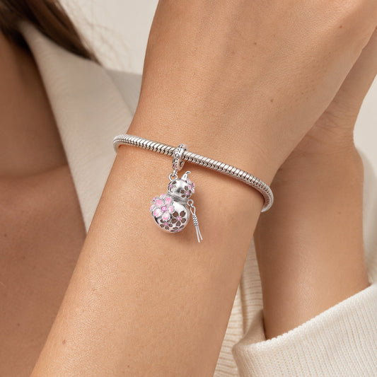 Gnoce Japanese Sakura Gourd Perfume Locket Clasp Dangle Charm Platinum-plated Silver Blend_3