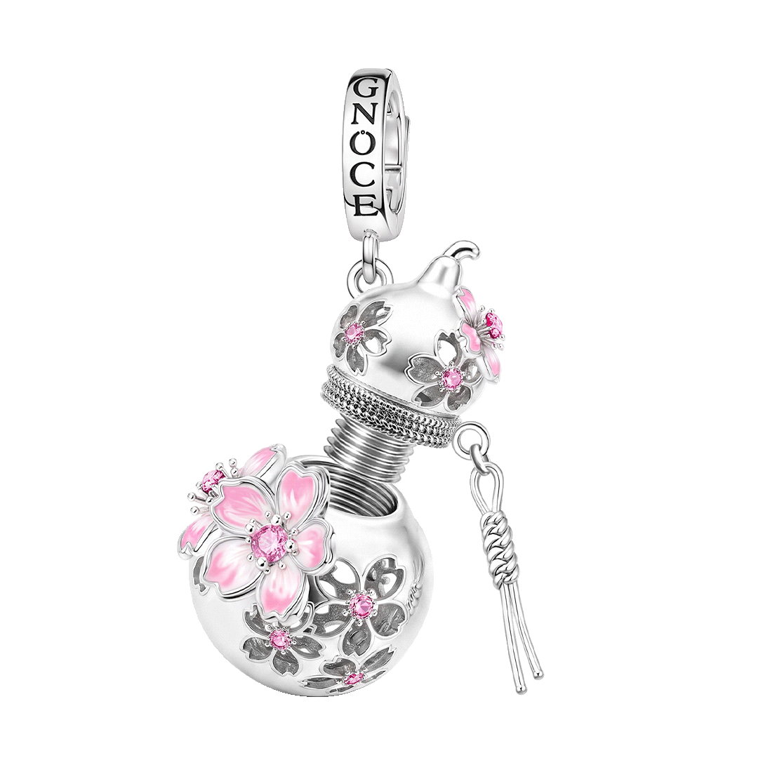 Gnoce Japanese Sakura Gourd Perfume Locket Clasp Dangle Charm Platinum-plated Silver Blend_1