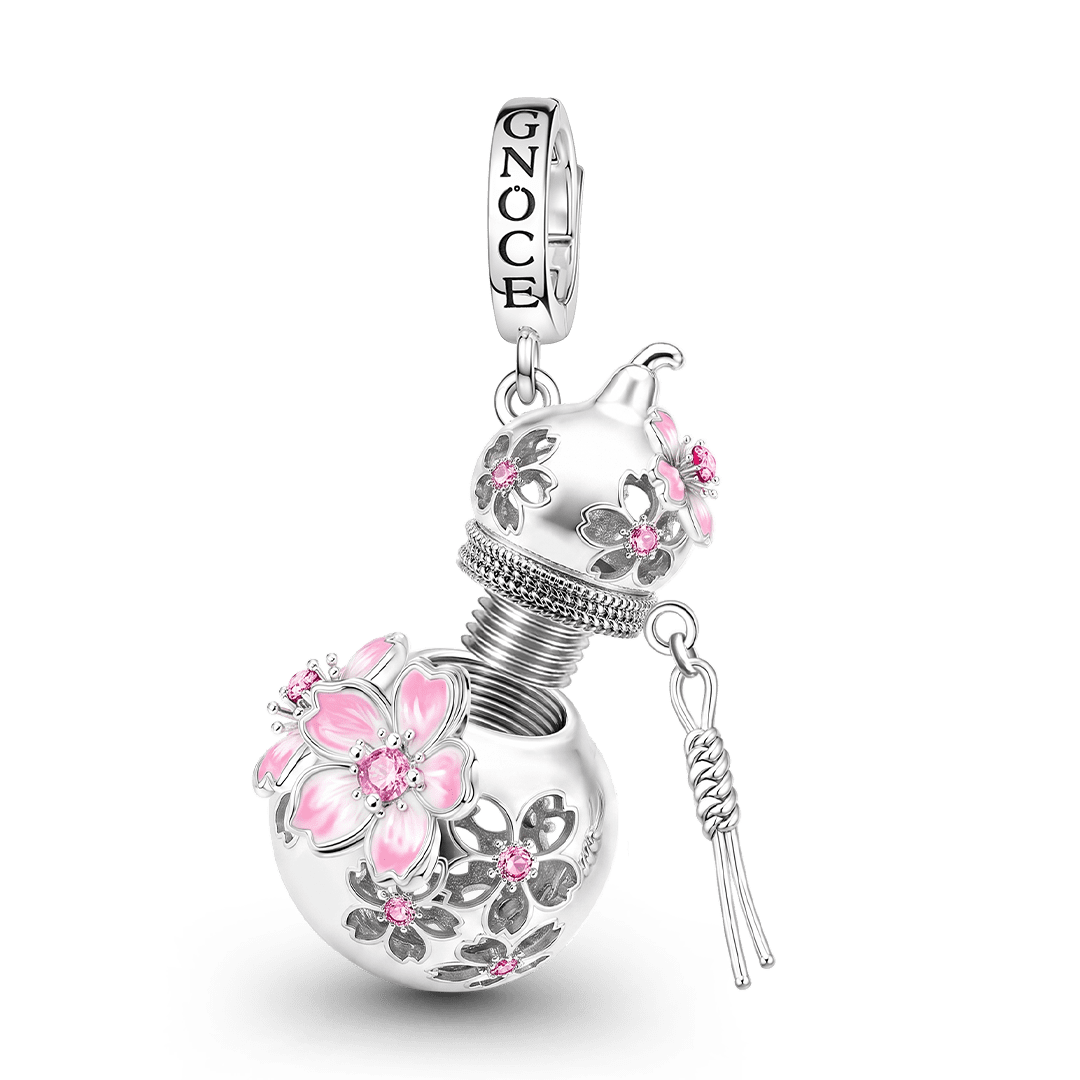 Gnoce Japanese Sakura Gourd Perfume Locket Clasp Dangle Charm Platinum-plated Silver Blend_2
