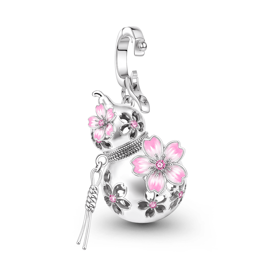 Gnoce Japanese Sakura Gourd Perfume Locket Clasp Dangle Charm Platinum-plated Silver Blend_7