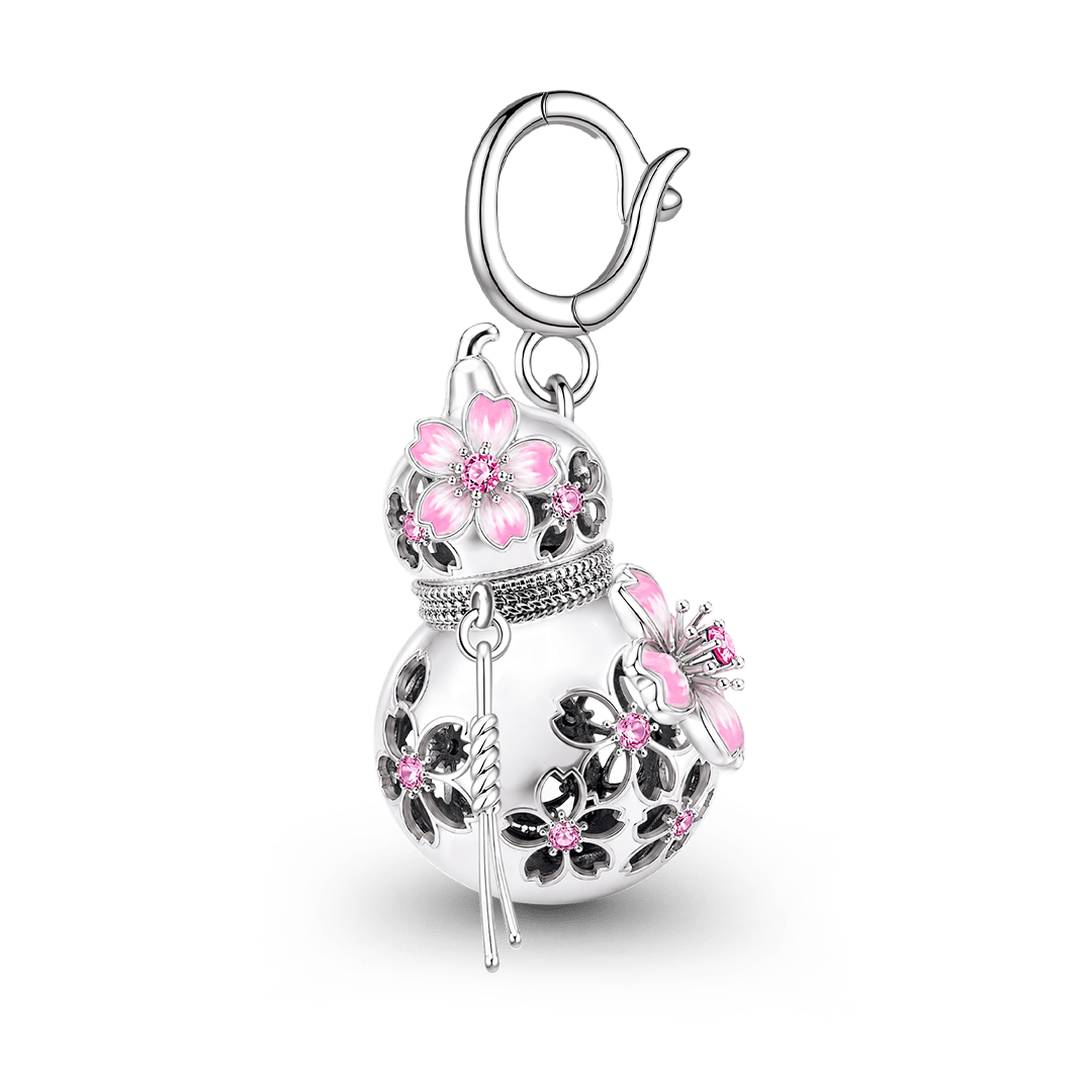 Gnoce Japanese Sakura Gourd Perfume Locket Clasp Dangle Charm Platinum-plated Silver Blend_6