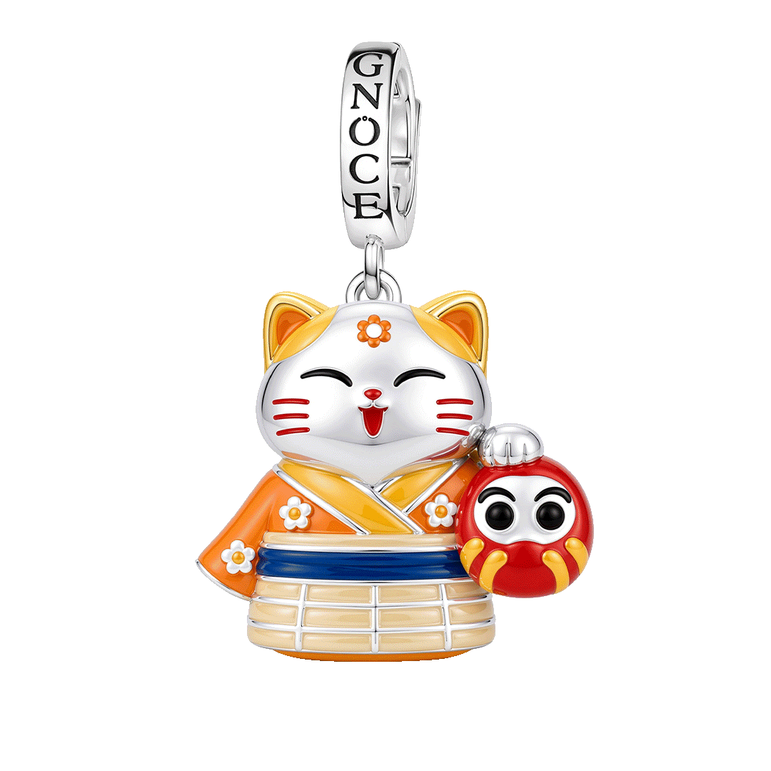 Gnoce Japanese Glow In Dark Lucky Cat Daruma Clasp Dangle Charm Platinum‑plated Silver Blend_1
