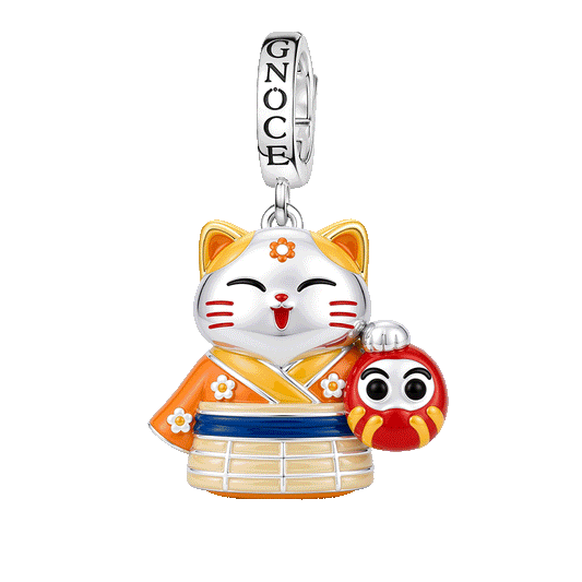 Gnoce Japanese Glow In Dark Lucky Cat Daruma Clasp Dangle Charm Platinum‑plated Silver Blend_1