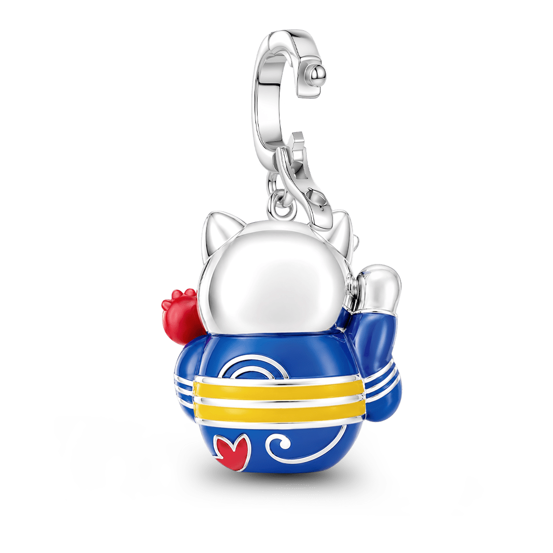 Gnoce Glow In Dark Japanese Lucky Cat Clasp Dangle Charm Platinum‑plated Silver Blend_7
