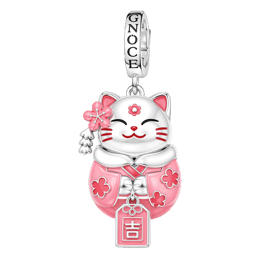 Gnoce Glow In Dark Japanese Sakura Lucky Cat Clasp Dangle Charm Platinum-plated Silver Blend_1