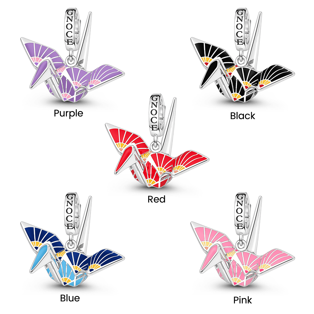 Gnoce Japanese Red Origami Crane Clasp Dangle Charm Platinum-plated Silver Blend_2