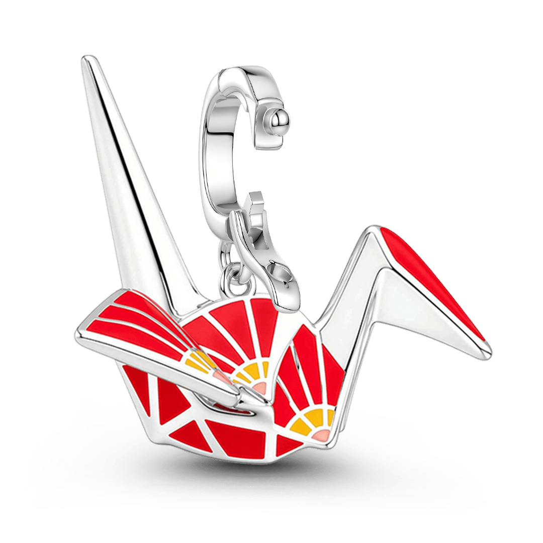 Gnoce Japanese Red Origami Crane Clasp Dangle Charm Platinum-plated Silver Blend_5