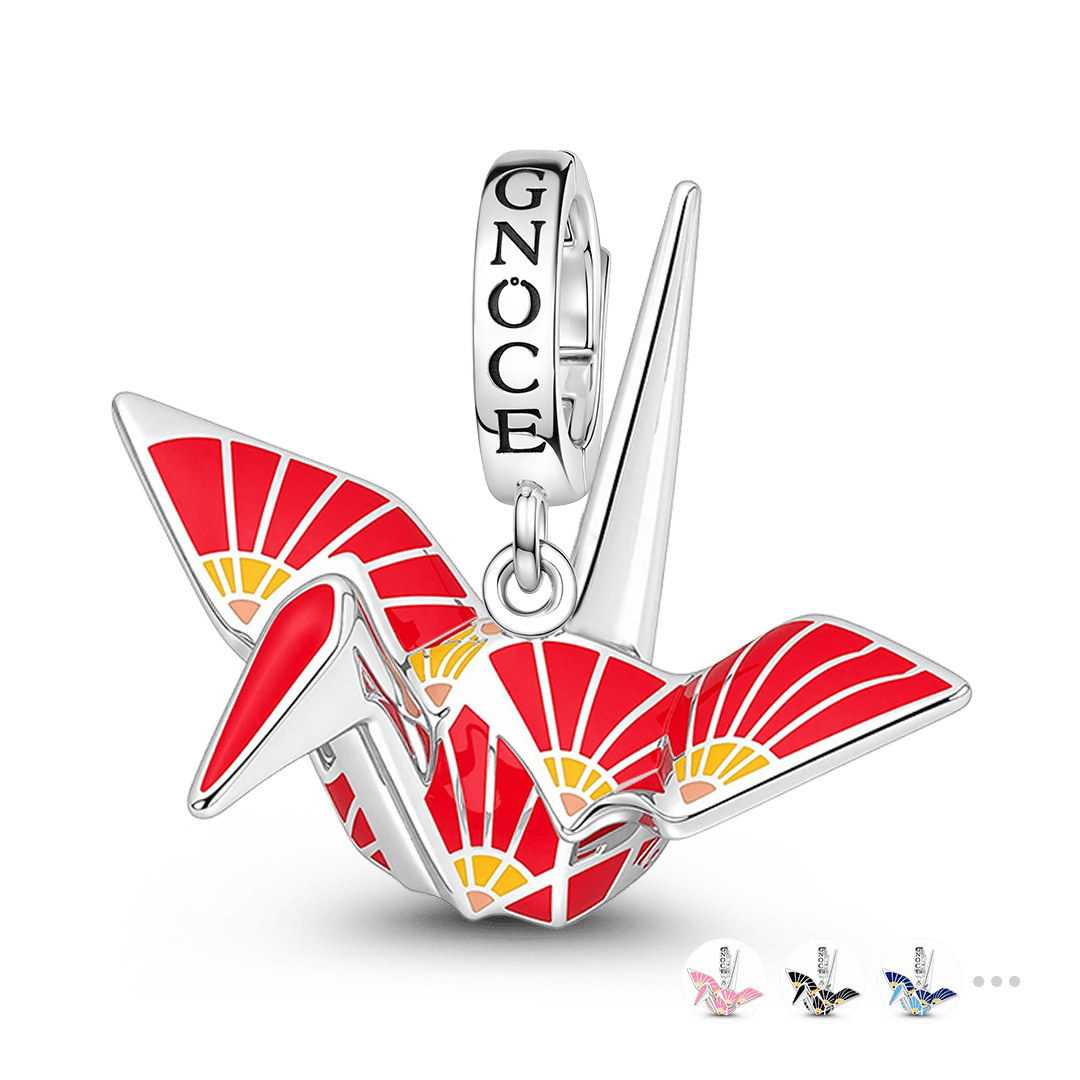 Gnoce Japanese Red Origami Crane Clasp Dangle Charm Platinum-plated Silver Blend_1