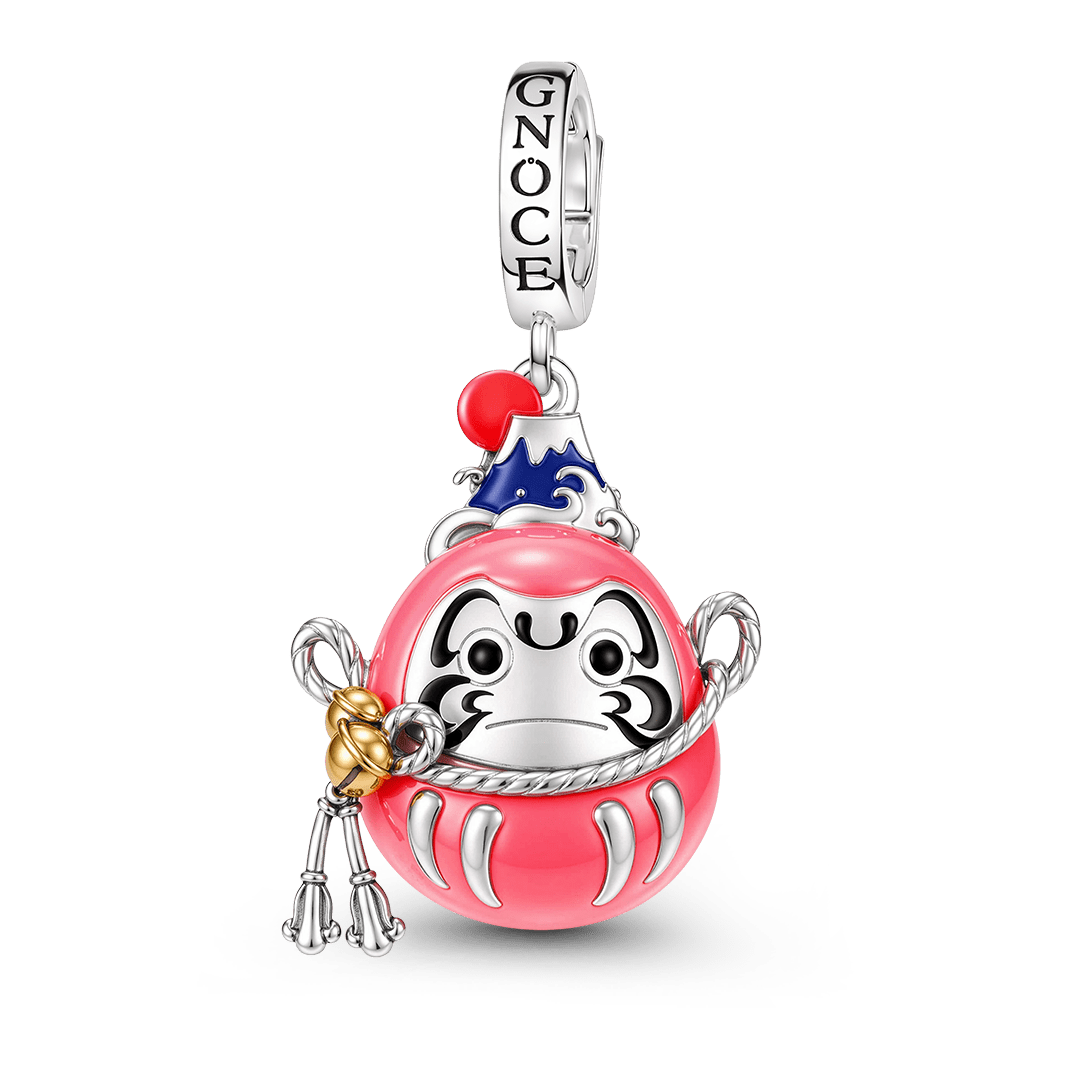 Gnoce Glow In The Dark Japanese Daruma Doll Clasp Dangle Charm Platinum-plated Silver Blend_2