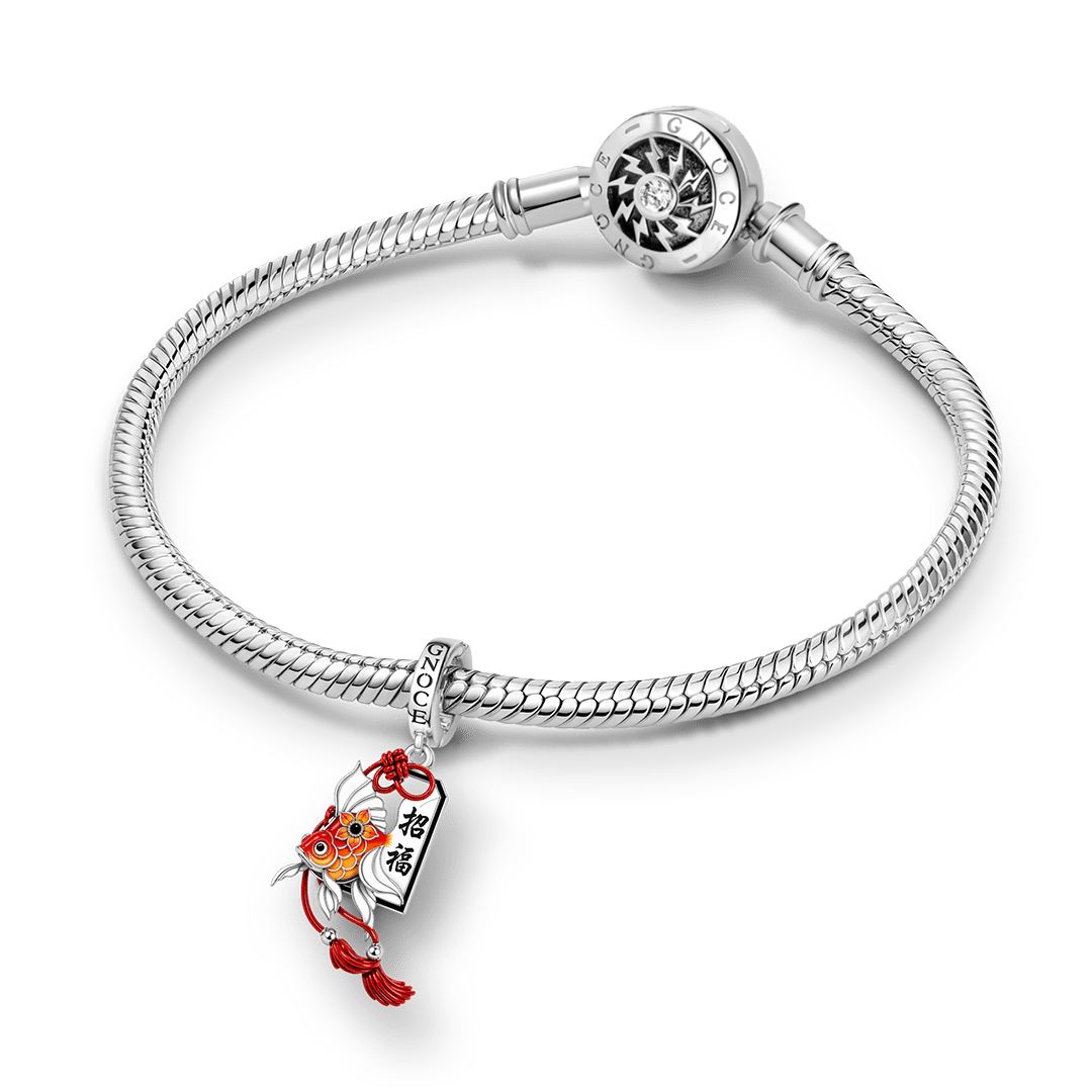Gnoce Japanese Lucky Koi Fish Clasp Dangle Charm Platinum-plated Silver Blend_3
