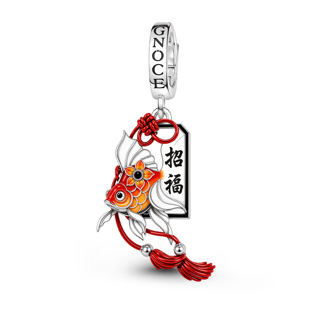 Gnoce Japanese Lucky Koi Fish Clasp Dangle Charm Platinum-plated Silver Blend_1