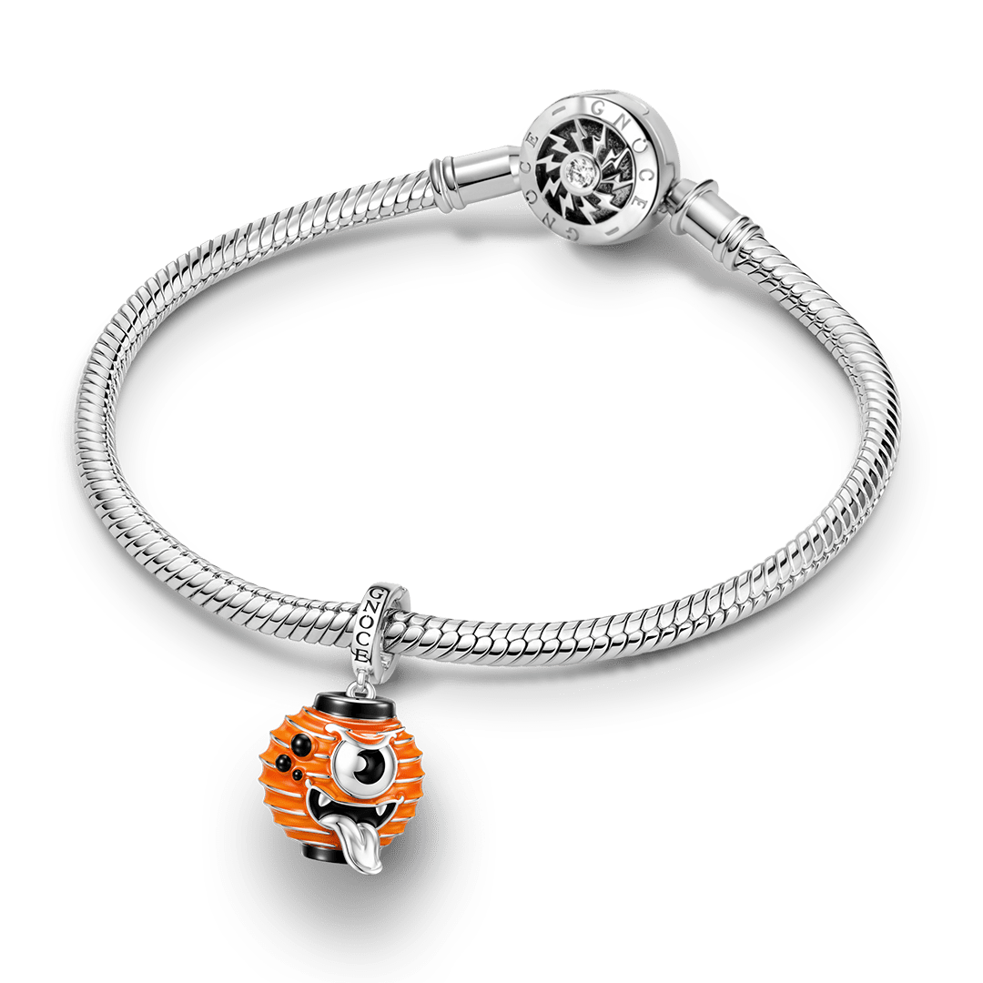 Gnoce Glow In Dark Halloween Japanese Round Monster Lantern Clasp Dangle Charm Platinum-plated Silver Blend_4