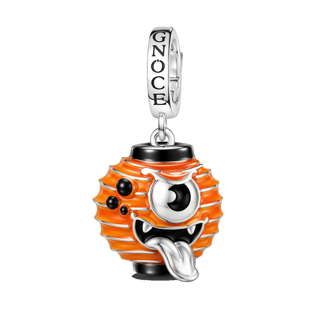 Gnoce Glow In Dark Halloween Japanese Round Monster Lantern Clasp Dangle Charm Platinum-plated Silver Blend_1