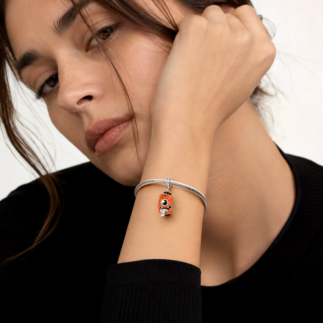 Gnoce Glow In Dark Halloween Monster Lantern Clasp Dangle Charm Platinum‑plated Silver Blend_5
