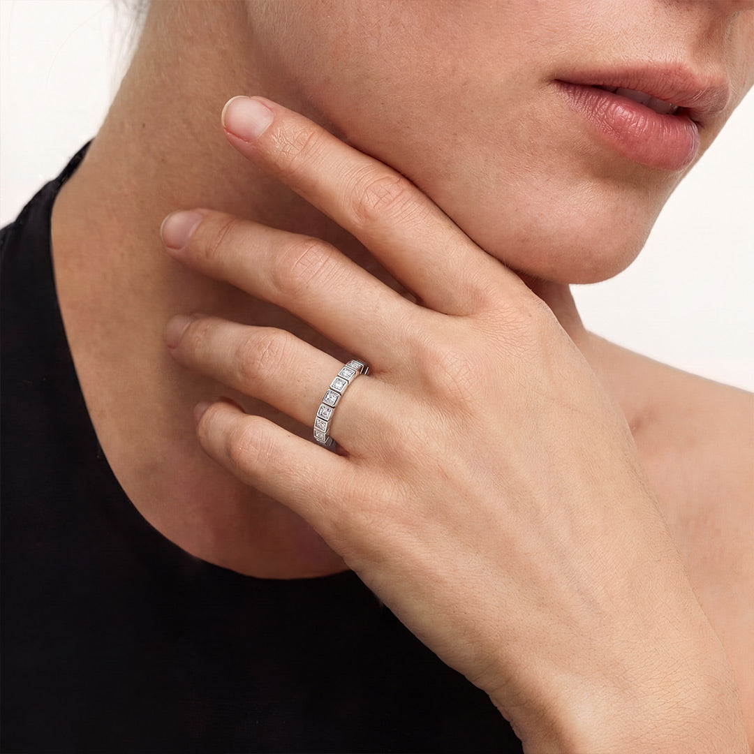 Gnoce Square Bezel Diamond Ring Platinum-plated Silver Blend_2