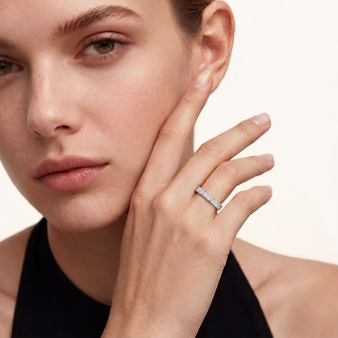 Gnoce Square Bezel Diamond Ring Platinum-plated Silver Blend_3