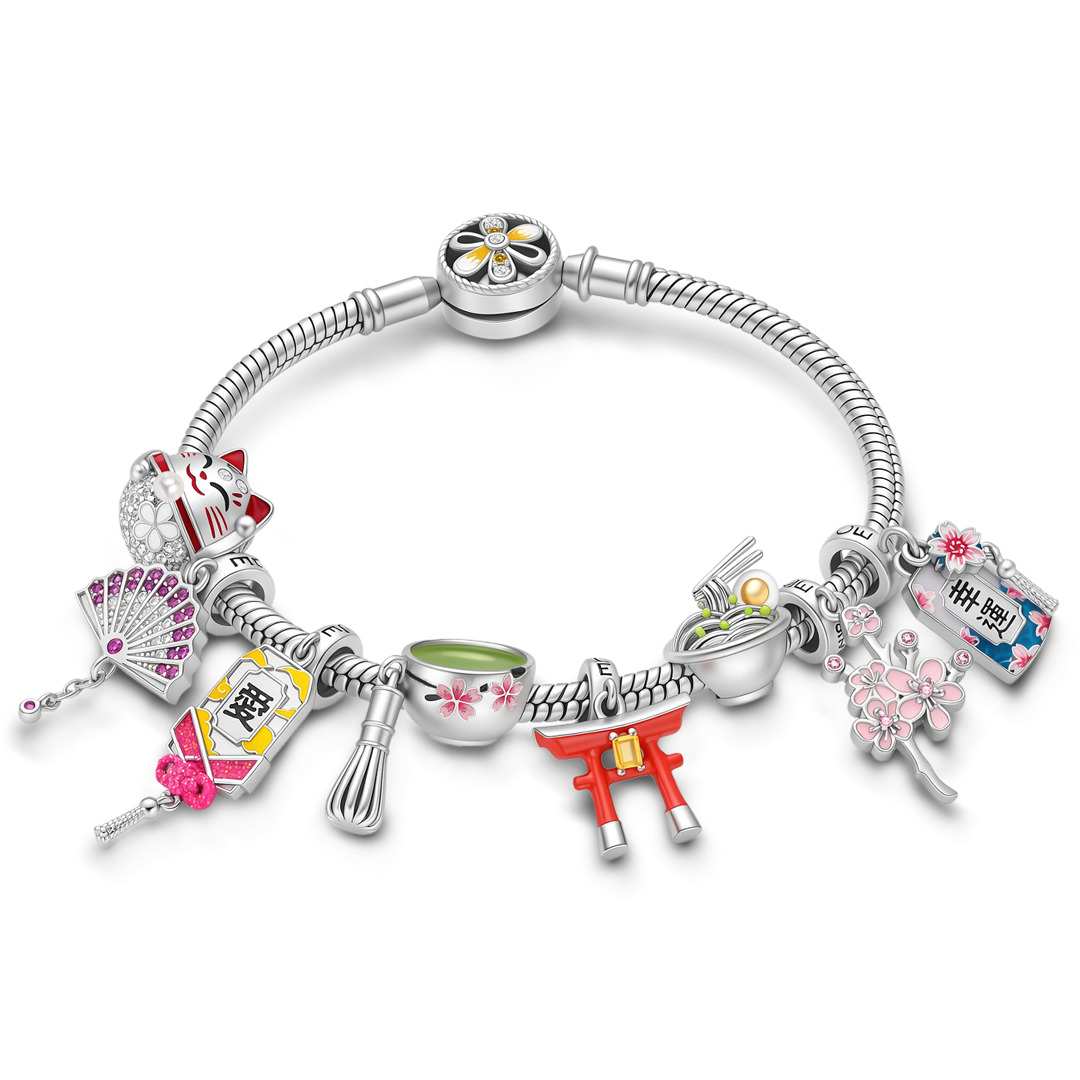 Gnoce Japanese Theme Dangle Charm Bracelet Platinum‑plated Silver Blend_1