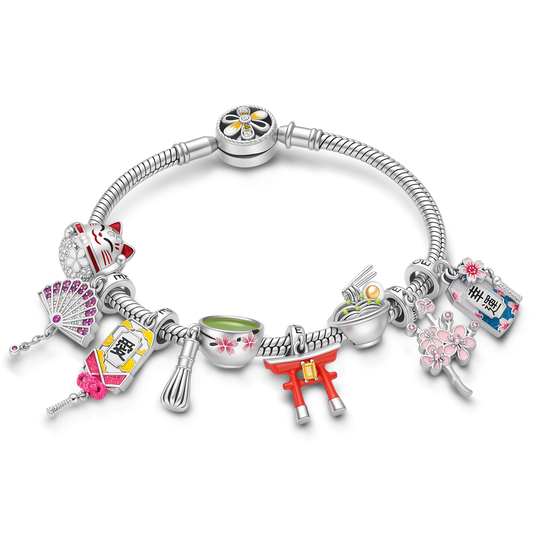 Gnoce Japanese Theme Dangle Charm Bracelet Platinum‑plated Silver Blend_1