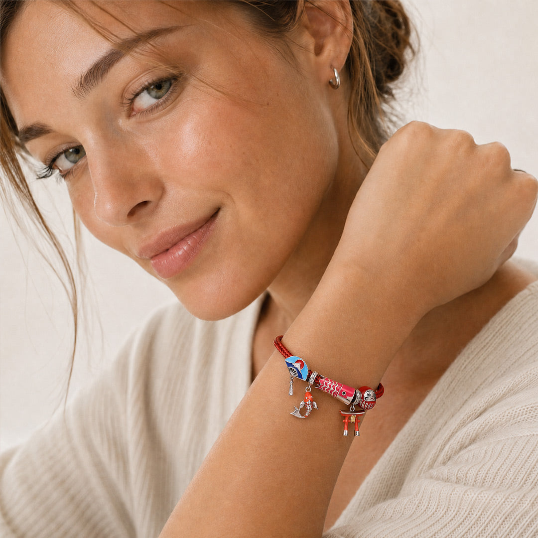 Gnoce Japanese Style Multi‑charm Dangle Charm Bracelet Platinum‑plated Silver Blend_5