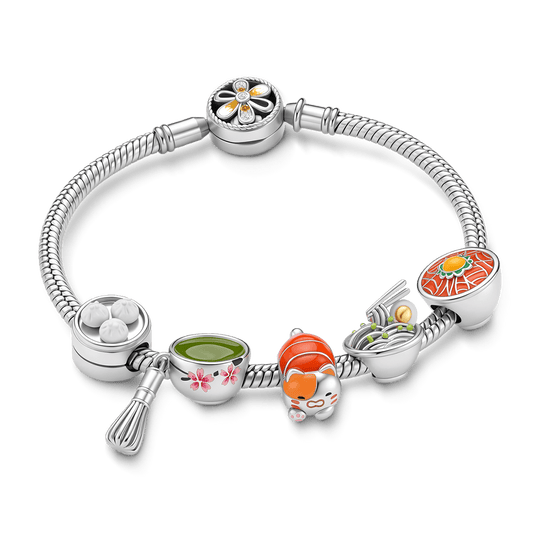 Gnoce Japanese Food Theme Multi‑charm Dangle Charm Bracelet Platinum‑plated Silver Blend_1