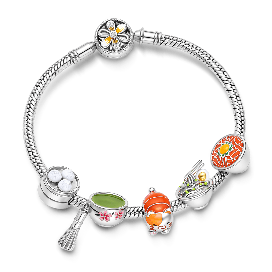 Gnoce Japanese Food Theme Multi‑charm Dangle Charm Bracelet Platinum‑plated Silver Blend_3