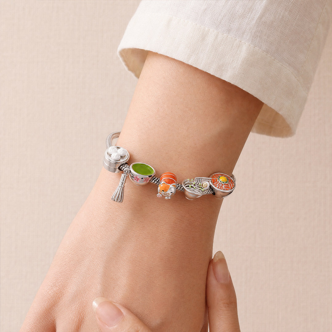 Gnoce Japanese Food Theme Multi‑charm Dangle Charm Bracelet Platinum‑plated Silver Blend_2