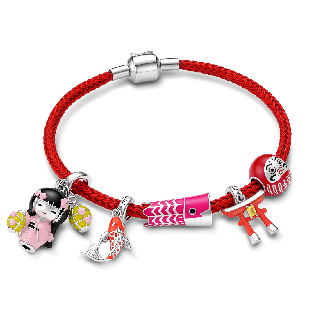 Gnoce Japanese Kokeshi Doll Multi‑charm Dangle Charm Bracelet Platinum‑plated Silver Blend_1
