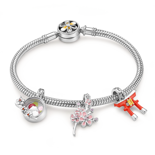 Gnoce Japanese Sakura Torii Gate Multi‑charm Dangle Charm Bracelet Platinum‑plated Silver Blend_1