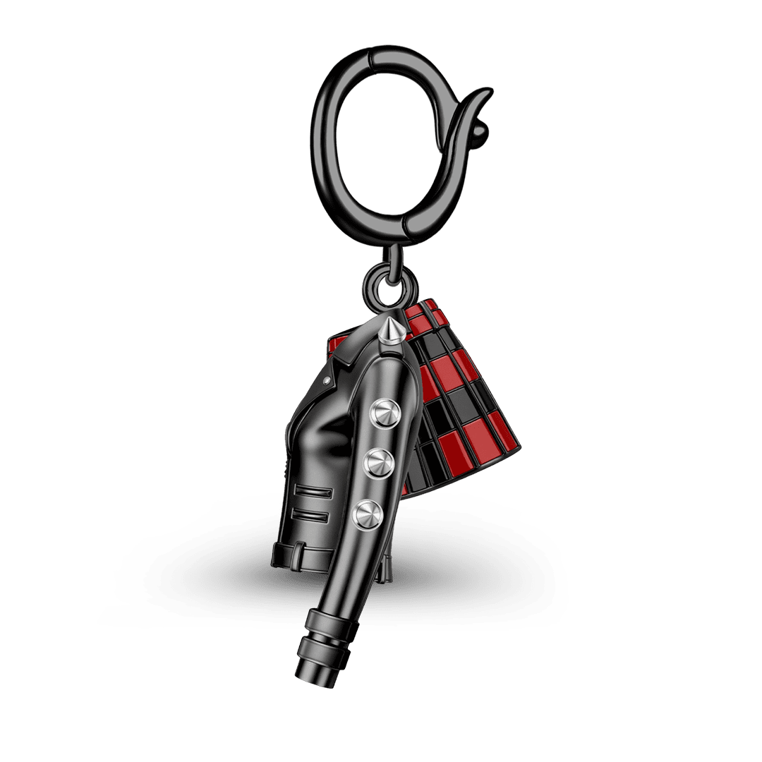 Gnoce British Punk Leather Jacket Pleated Skirt Clasp Dangle Charm Platinum‑plated Silver Blend_5