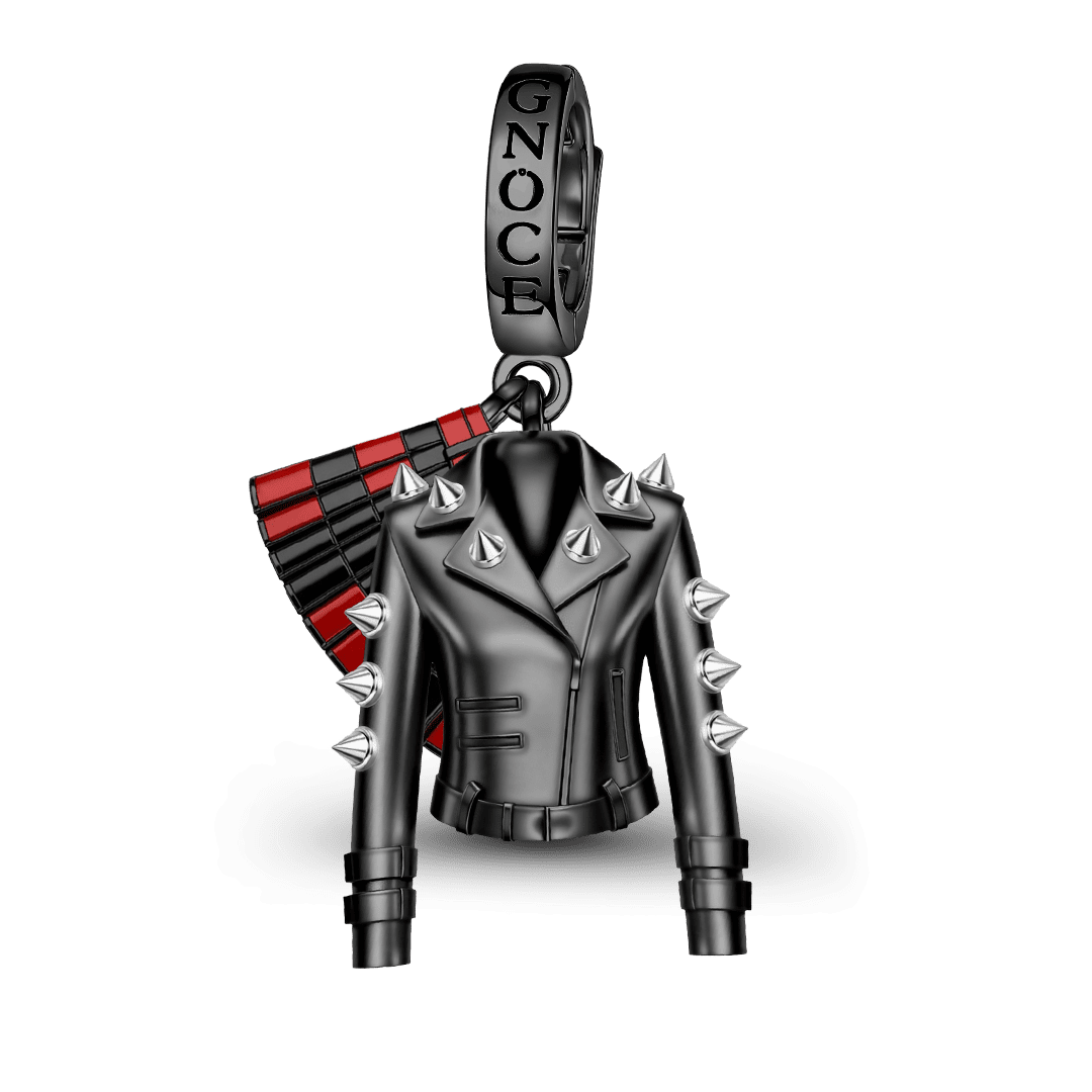 Gnoce British Punk Leather Jacket Pleated Skirt Clasp Dangle Charm Platinum‑plated Silver Blend_1