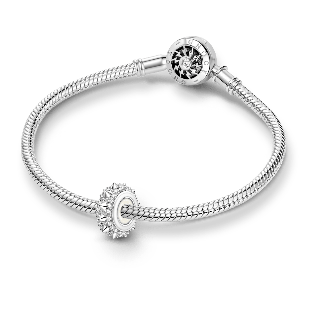 Gnoce British Punk Spiked Safety Stopper Bead Charm Platinum‑plated Silver Blend_3
