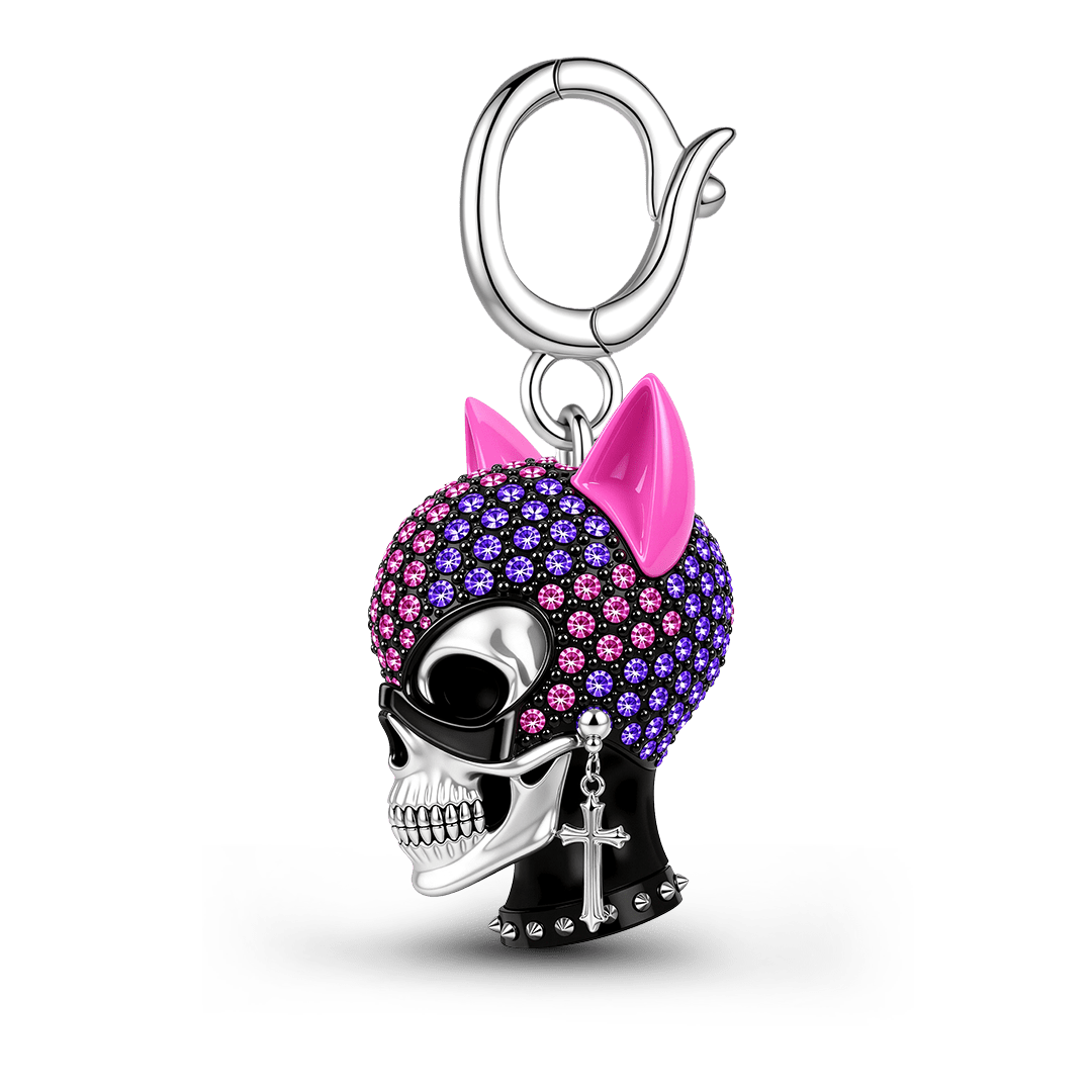 Gnoce Halloween British Punk Cool Skull Cat‑ear Clasp Dangle Charm Platinum‑plated Silver Blend_5
