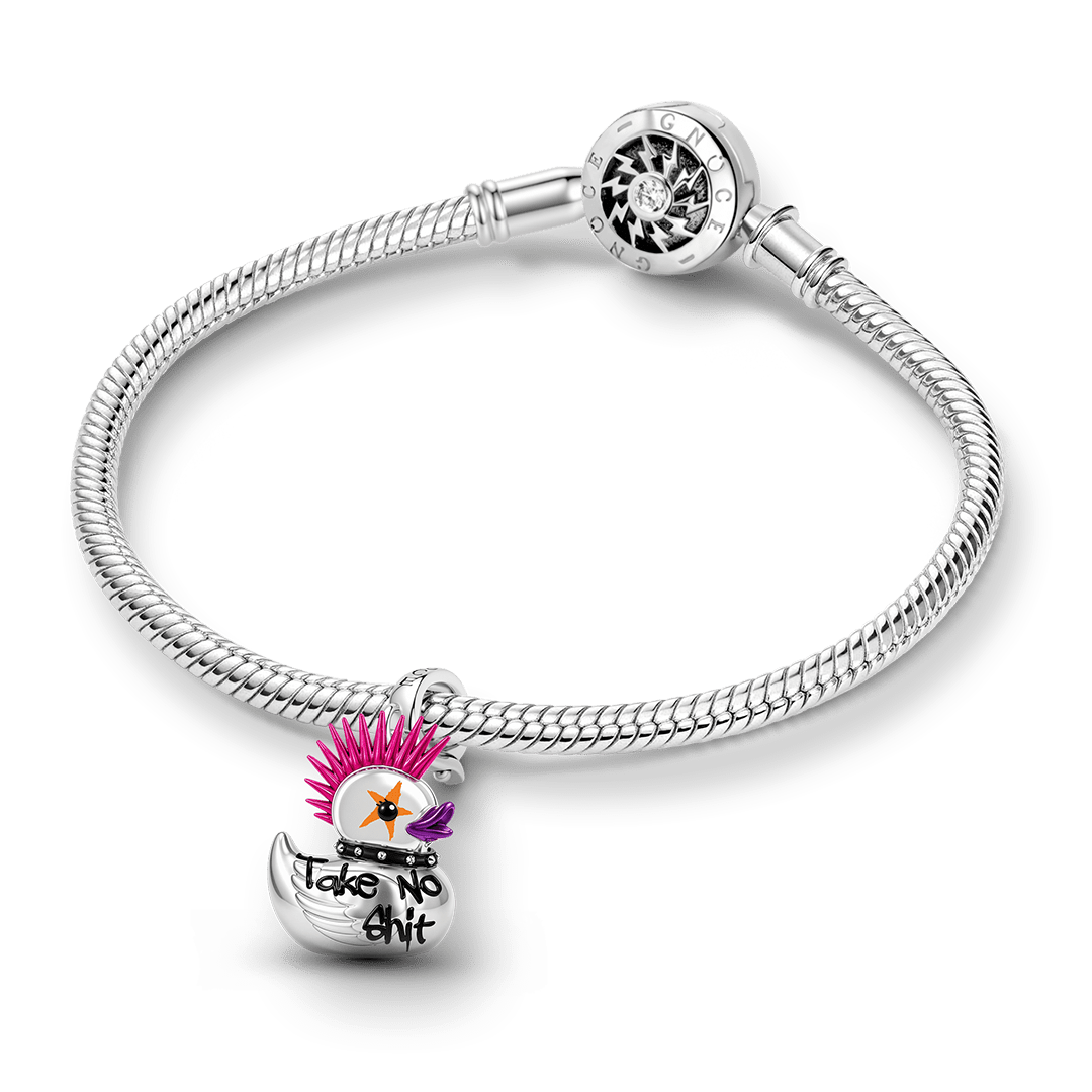 Gnoce Glow-in-the-Dark British Punk Duck Clasp Dangle Charm Platinum‑plated Silver Blend_4