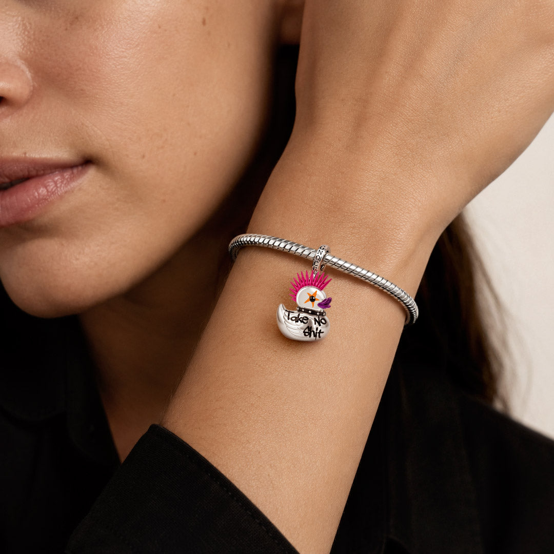 Gnoce Glow-in-the-Dark British Punk Duck Clasp Dangle Charm Platinum‑plated Silver Blend_3