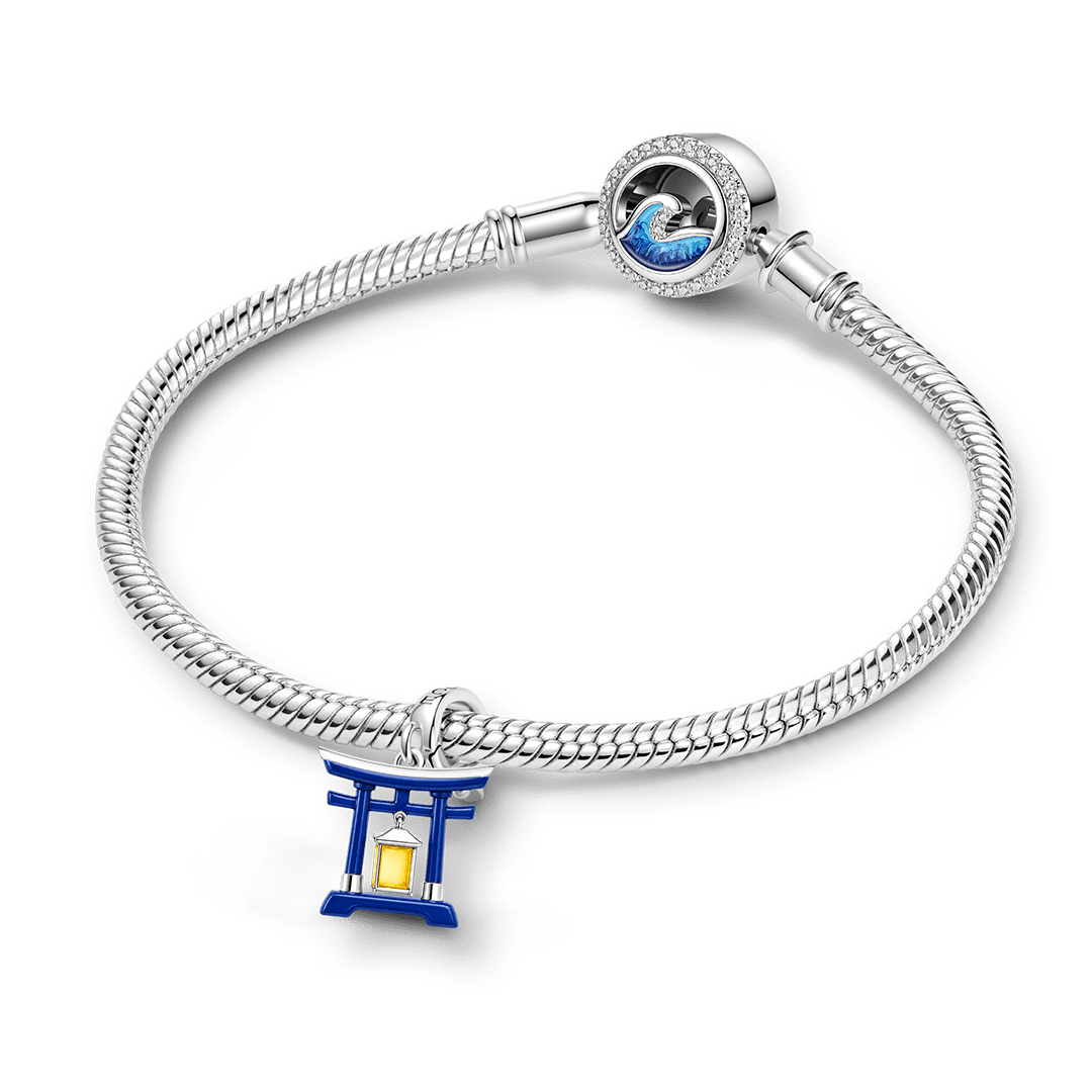 Gnoce Glow In Dark Japanese Torii Gate Lantern Clasp Dangle Charm Platinum-plated Silver Blend_4